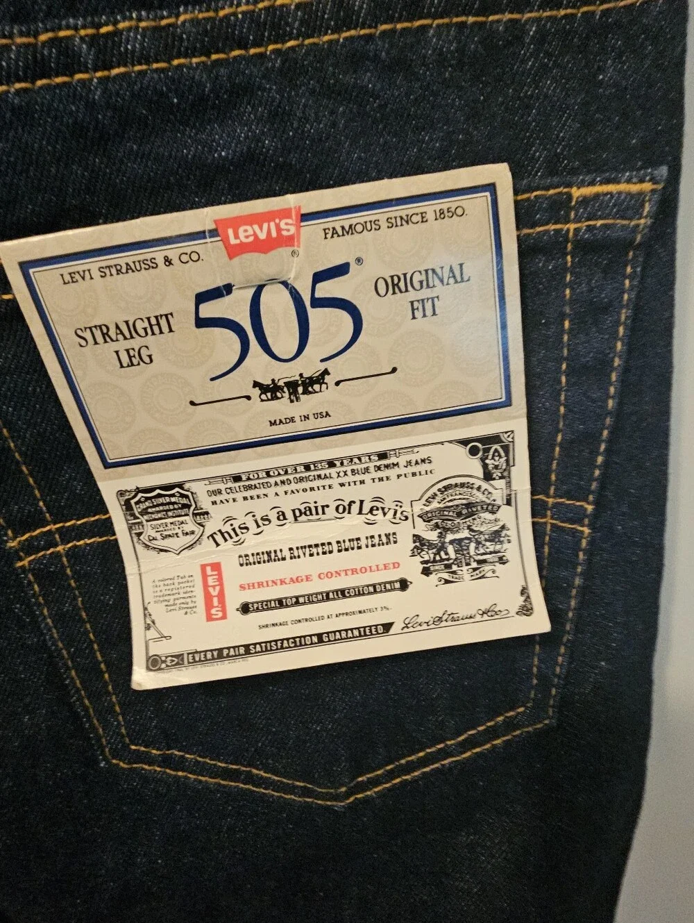 Levi's Vintage 1989  505-0216 Blue Denim Straight Leg Jeans Men's Size 32x32 NWT